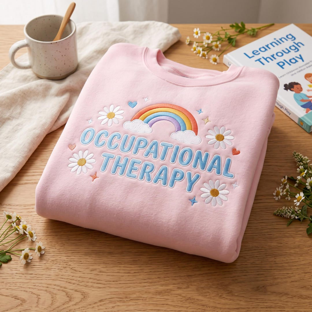 Occupational Therapy Rainbow Daisy Flowers embroidered sweatshirt — front view
