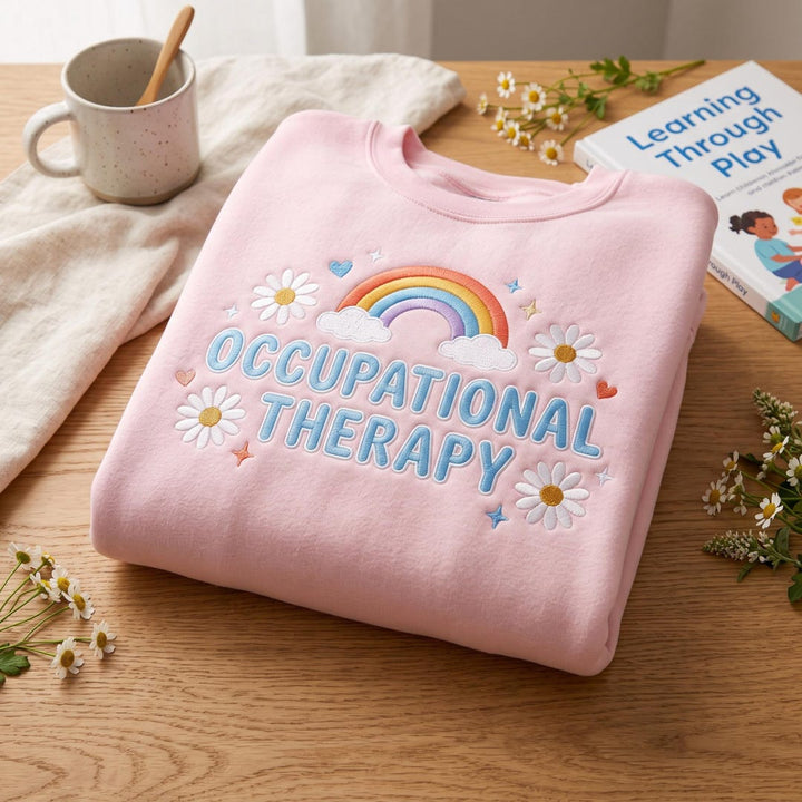 Occupational Therapy Rainbow Daisy Flowers embroidered sweatshirt — front view