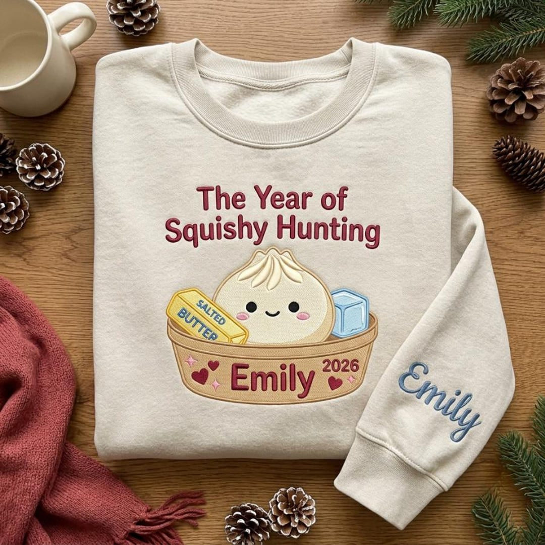 Personalized Squishy Hunting Dumpling Butter Ice Cube Custom Name embroidered sweatshirt — front view