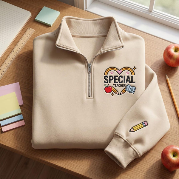 Personalized Special Teacher Heart Rainbow Apple Pencil Book embroidered sweatshirt — front view