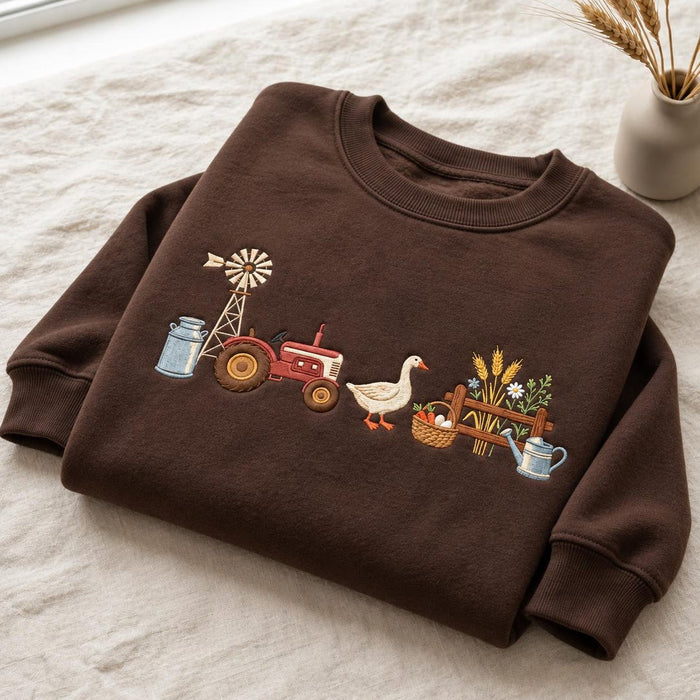 Personalized Farm Life Vintage Tractor Goose Windmill Milk Can Cottagecore Custom Name Embroidered Sweatshirt