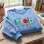 Personalized Teacher to School Supplies Notebook Apple Crayon Glue Custom Name Sleeve embroidered sweatshirt — front view
