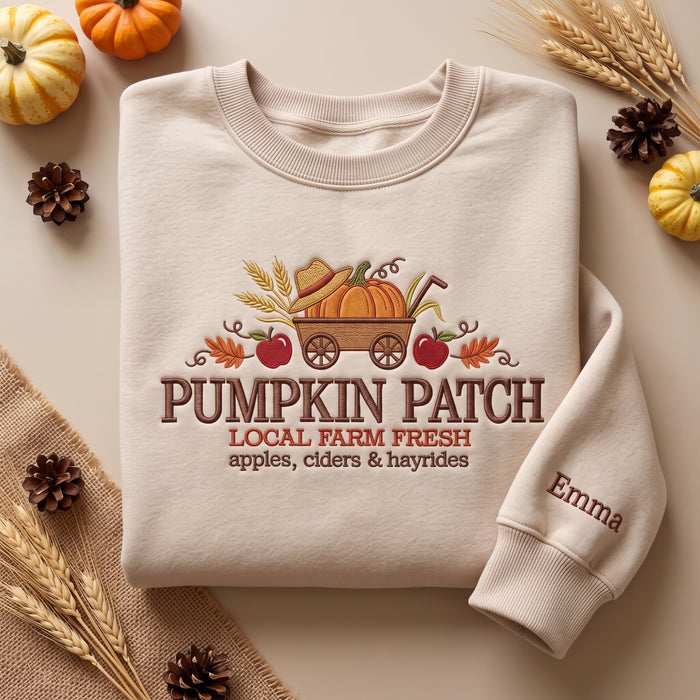 Personalized Pumpkin Patch Local Farm Fresh Fall Wagon Apples Hayrides Embroidered Sweatshirt