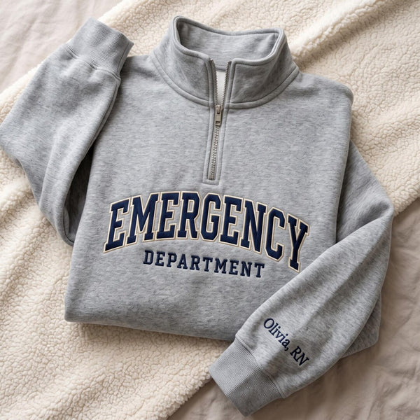 Personalized Emergency Department Nurse embroidered sweatshirt — front view