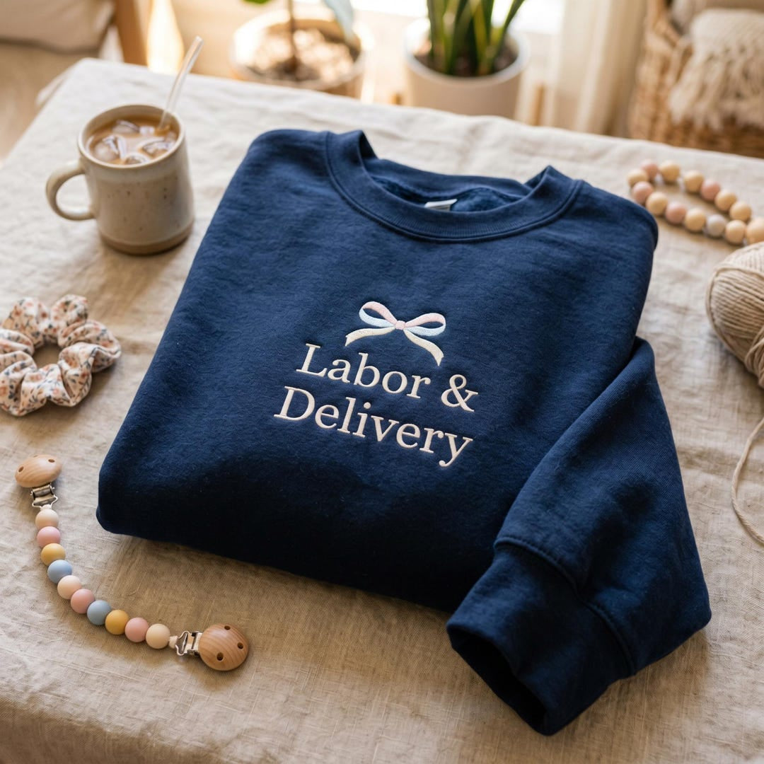 Labor & Delivery Nurse Coquette Bow embroidered sweatshirt — front view