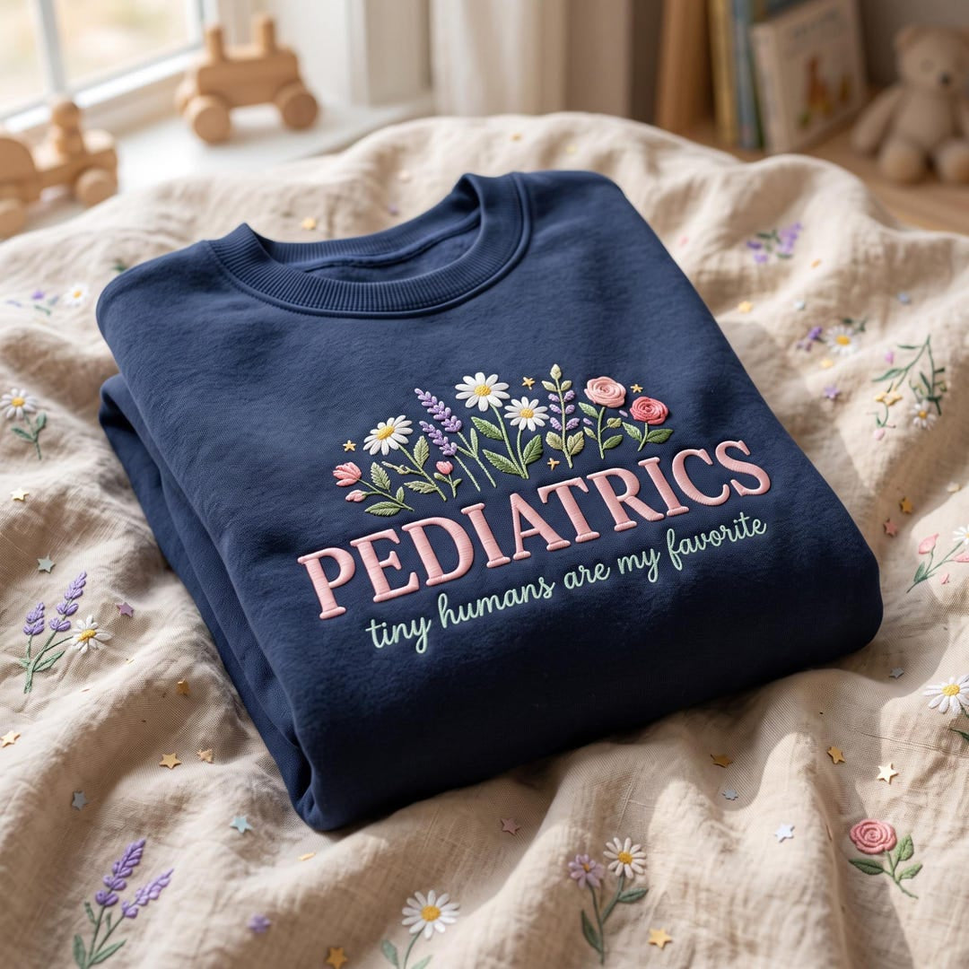 Pediatrics Tiny Humans Are My Favorite Wildflower embroidered sweatshirt — front view