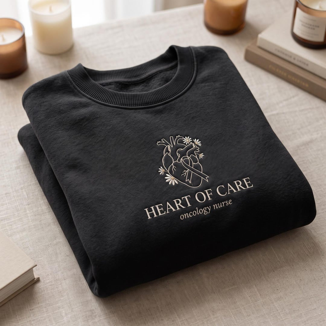 Oncology Nurse Heart of Care Anatomical Heart Wildflower Ribbon embroidered sweatshirt — front view