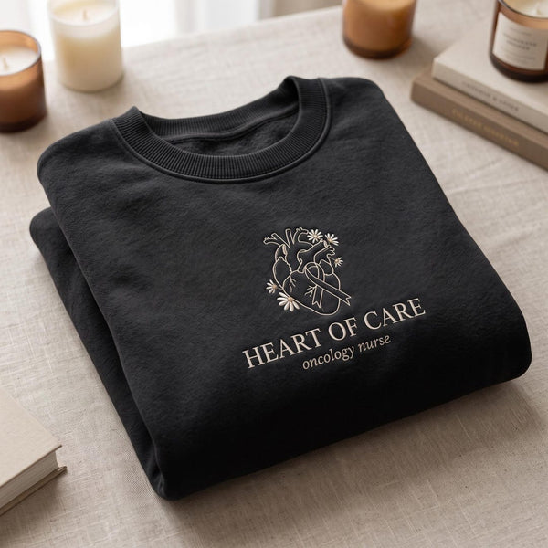 Oncology Nurse Heart of Care Anatomical Heart Wildflower Ribbon embroidered sweatshirt — front view
