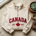 Personalized Canada Maple Leaf EST 1867 embroidered sweatshirt — front view