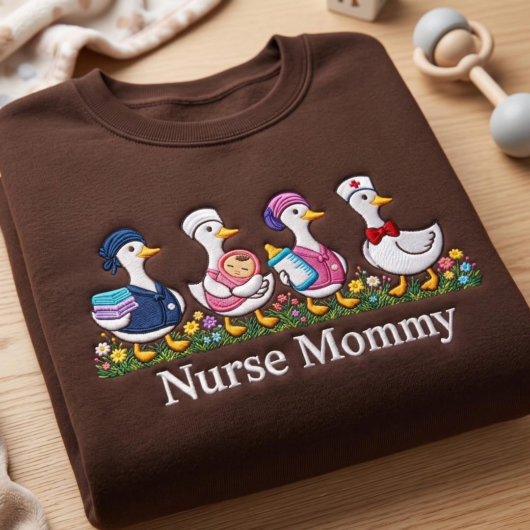 Nurse Mommy Mother Baby Geese Nurse Hat Newborn Bottle Flowers embroidered sweatshirt — front view
