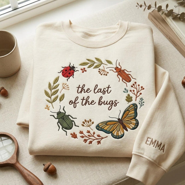 Personalized Bug Lover Botanical Wreath Insects Butterfly Ladybug embroidered sweatshirt — front view