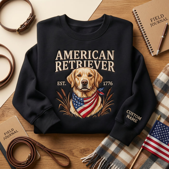 Personalized American Retriever Golden Retriever Flag Bandana EST 1776 Embroidered Sweatshirt