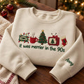 Personalized It Was Merrier in the 90s Nostalgic Christmas Custom Name Sleeve embroidered sweatshirt — front view