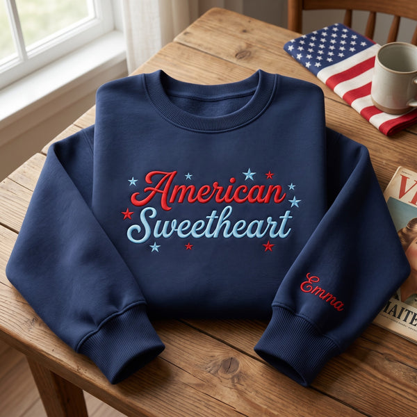 Personalized American Sweetheart Stars Patriotic Sleeve Name embroidered sweatshirt — front view