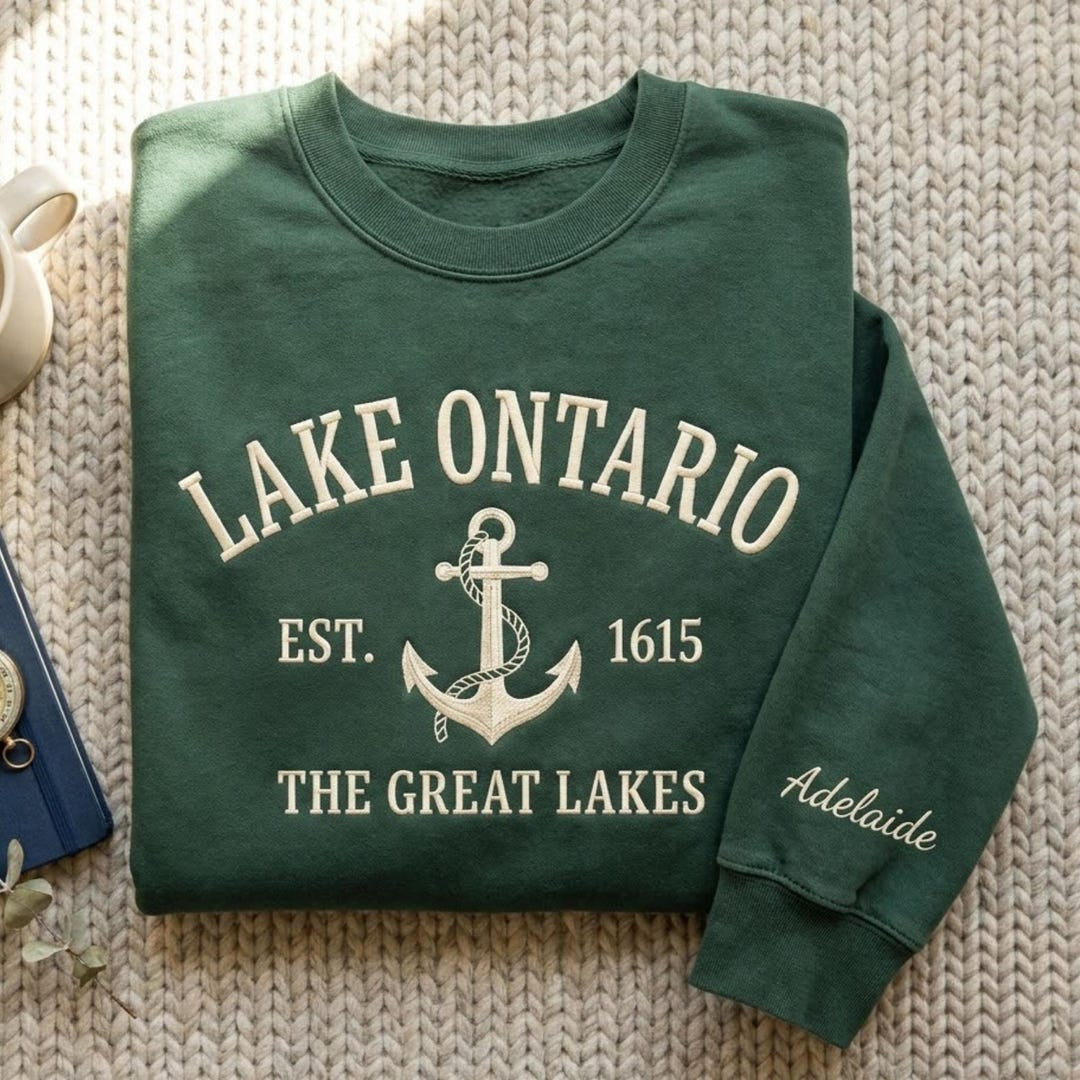 Personalized Lake Ontario Great Lakes Anchor EST embroidered sweatshirt - front view