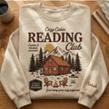 Personalized Cozy Cabin Reading Club Book Lover Mountain Campfire embroidered sweatshirt - front view