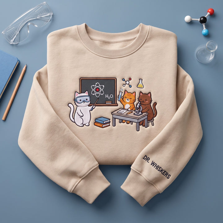 Personalized Science Cats Chemistry Lab Chalkboard embroidered sweatshirt - front view