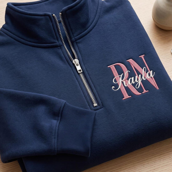 Personalized RN Registered Nurse Monogram Custom Name embroidered sweatshirt - front view