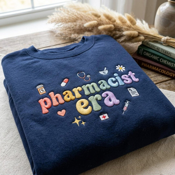 Pharmacist Era Colorful Retro Icons embroidered sweatshirt - front view