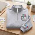 Personalized Ms Teacher Pencil Pocket Ruler Scissors Supply embroidered quarter-zip - front view