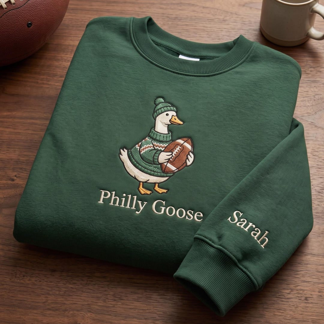 Personalized Philly Goose Football Ugly Sweater Custom Sleeve Name embroidered sweatshirt - front view