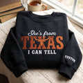 Personalized She's From Texas I Can Tell Longhorn Skull Custom Name Sleeve embroidered sweatshirt - front view