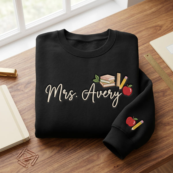 Personalized Teacher Mrs embroidered sweatshirt - front view