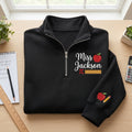 Personalized Teacher Miss Apple Pi Ruler Sleeve embroidered quarter-zip - front view