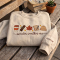 Personalized Sweater Weather Era Fall Icons Coffee Leaf Cinnamon embroidered sweatshirt - front view