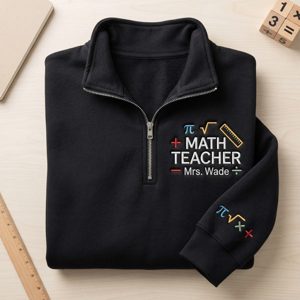 Personalized Math Teacher Name embroidered quarter-zip - front view