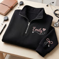 Personalized Nurse Name Bow Stethoscope Heart Left Chest Sleeve embroidered quarter-zip - front view