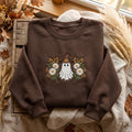 Halloween Ghost Witch Hat Daisy Wildflower Floral embroidered sweatshirt - front view