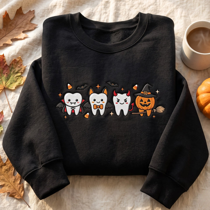 Halloween Dentist Teeth Vampire Bat Devil Pumpkin Witch embroidered sweatshirt - front view