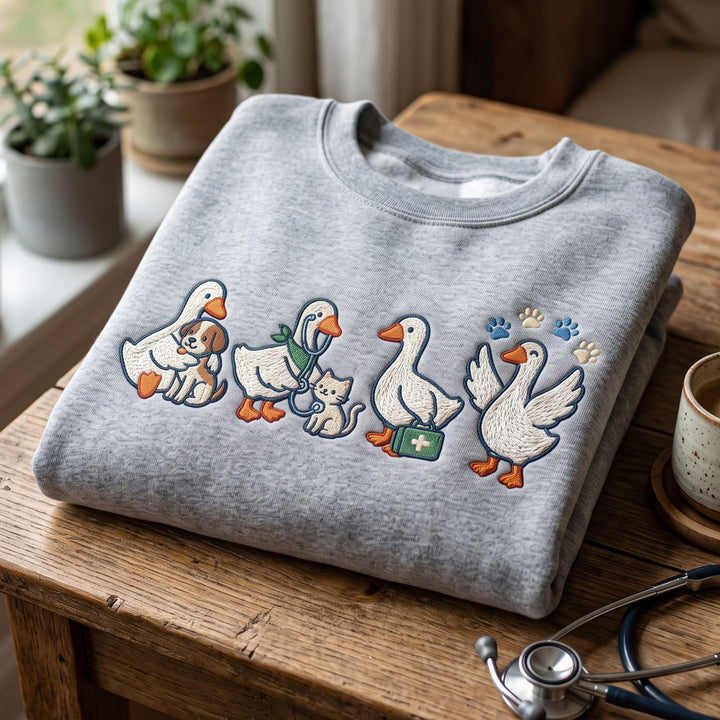 Vet Tech Goose Veterinarian Duck Puppy Kitten Paw Print embroidered sweatshirt - front view