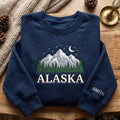 Personalized Alaska Mountains Pine Trees Night Sky embroidered sweatshirt - front view