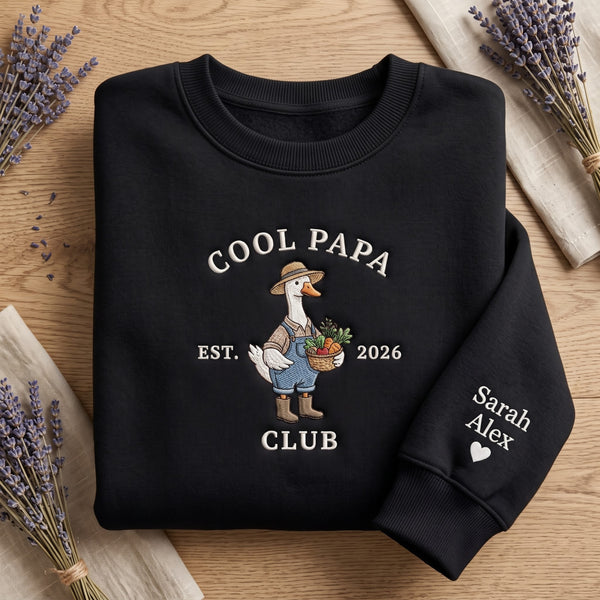 Personalized Cool Papa Club EST 2026 Gardening Goose Kids Names on Sleeve embroidered sweatshirt - front view