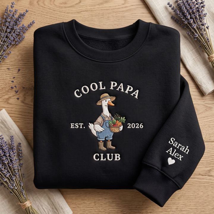 Personalized Cool Papa Club EST 2026 Gardening Goose Kids Names on Sleeve embroidered sweatshirt - front view