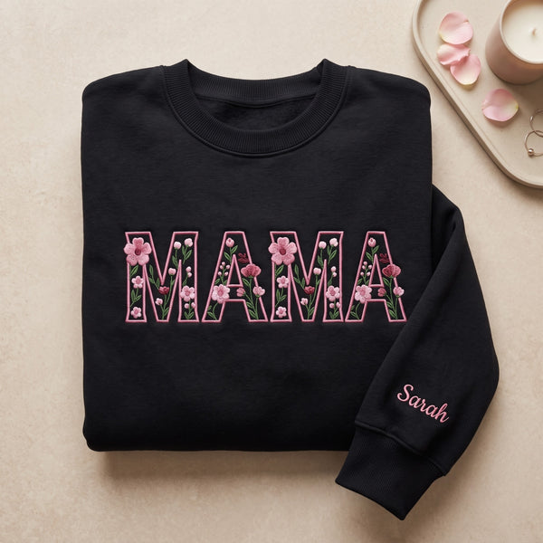 Personalized Mama Floral Letter Wildflower Custom Name Sleeve embroidered sweatshirt - front view
