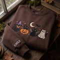 Personalized Halloween Black Cats Witch Pumpkin Bat Ghost embroidered sweatshirt - front view