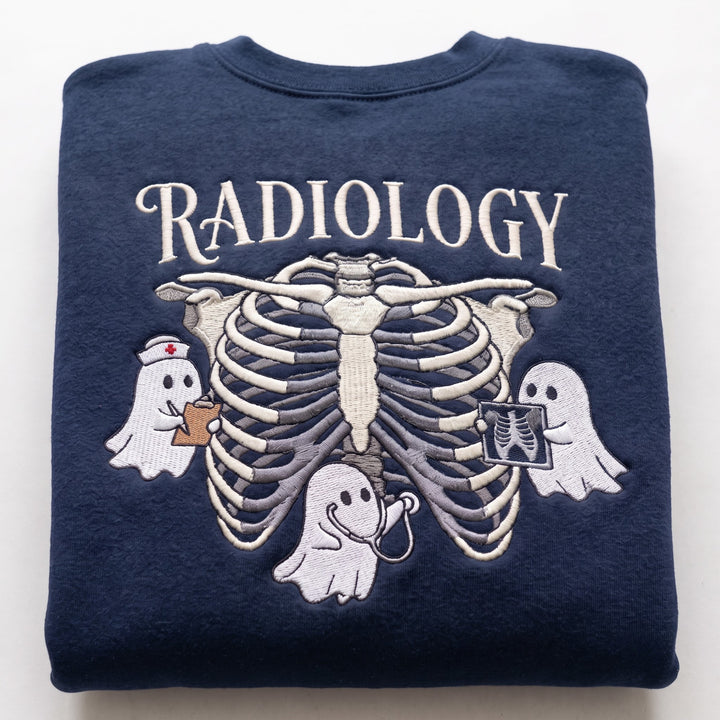 Radiology Tech Halloween Ghost X-Ray Rib Cage Spooky embroidered sweatshirt - front view