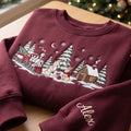 Personalized Christmas Train Fox Rabbit Snowy Cabin Winter Scene Custom Name embroidered sweatshirt - front view