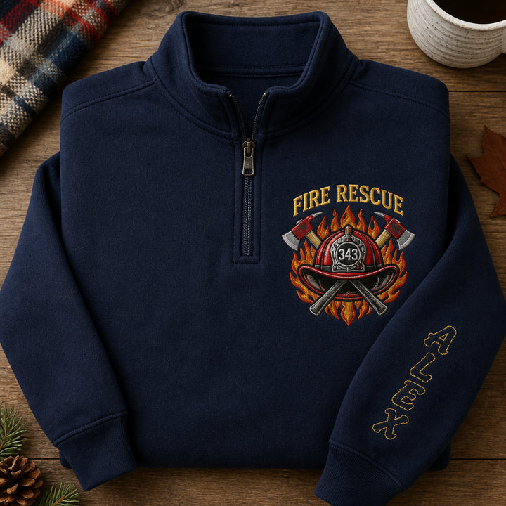 Personalized Fire Department Rescue Scene embroidered quarter-zip - front view