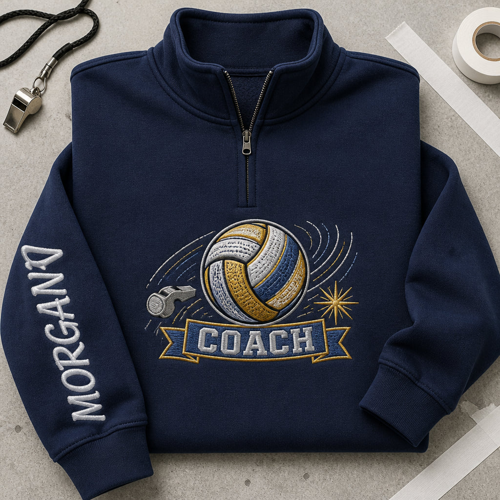 Personalized Volleyball Coach embroidered quarter-zip - front view