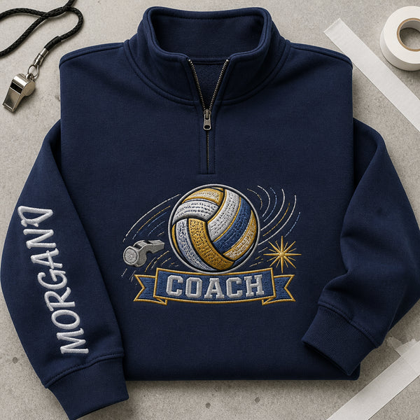 Personalized Volleyball Coach embroidered quarter-zip - front view