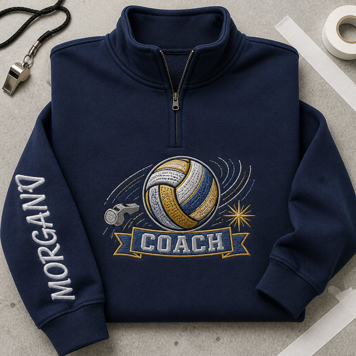 Personalized Volleyball Coach embroidered quarter-zip - front view