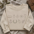 Catholic Faith Icons Two-Row Line Art Christian Women embroidered sweatshirt - front view