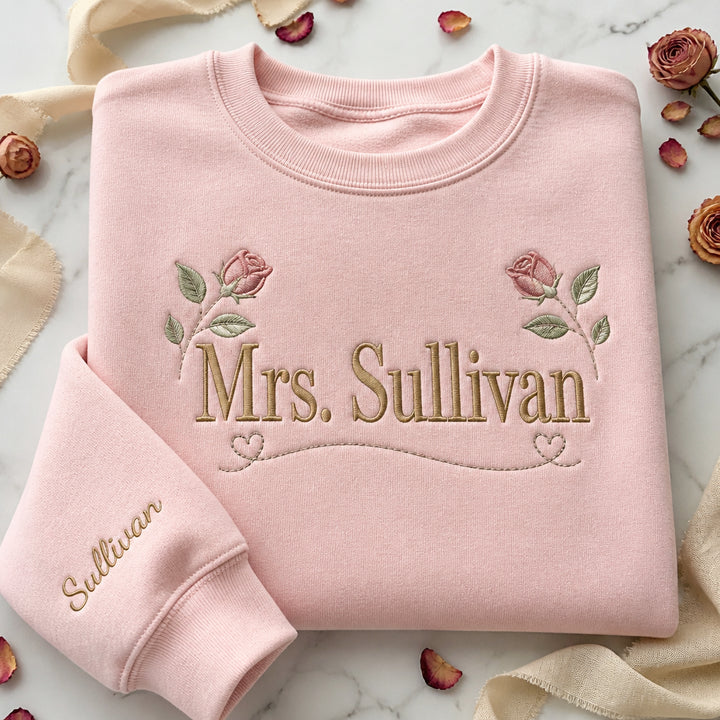 Personalized Mrs embroidered sweatshirt - front view