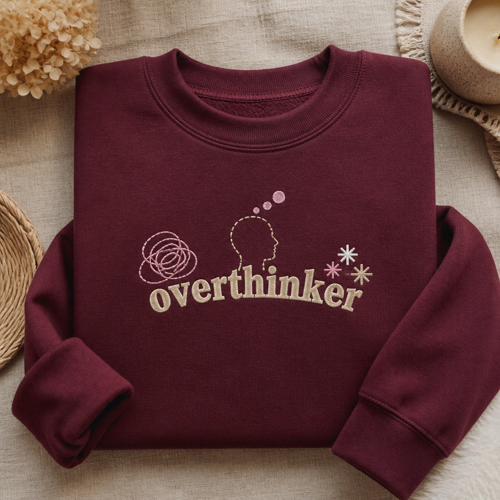 Overthinker Thought Bubble Brain Doodle Left Chest embroidered sweatshirt - front view
