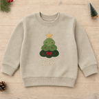 Personalized Christmas Tree with Star Name embroidered on a Sand toddler sweatshirt