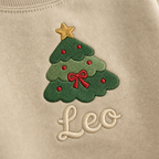 Close-up of the personalized christmas tree with star name embroidery